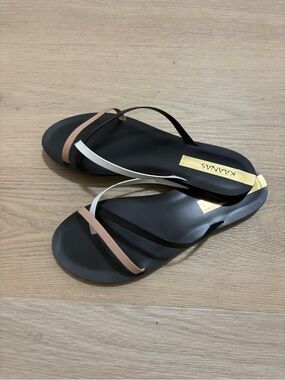 Kaanas Black Sandals with Nude and White Straps